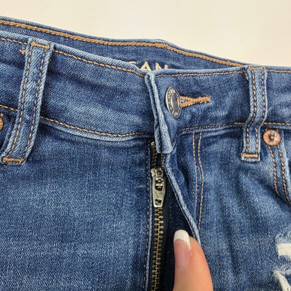 American Eagle High V-Rise Shortie Distressed Jean‎ Shorts Womens Size 8 Stretch - Picture 7 of 15